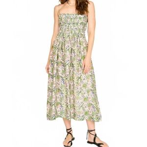 Floral Green Strapless Dress